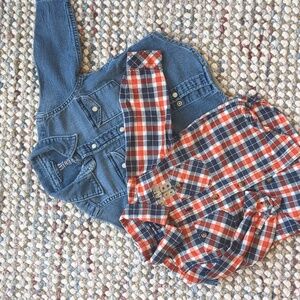GAP Toddler Red and Blue Plaid Shirt & Denim Shirt